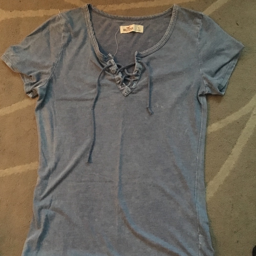 Hollister Faded Blue Lace Up Top